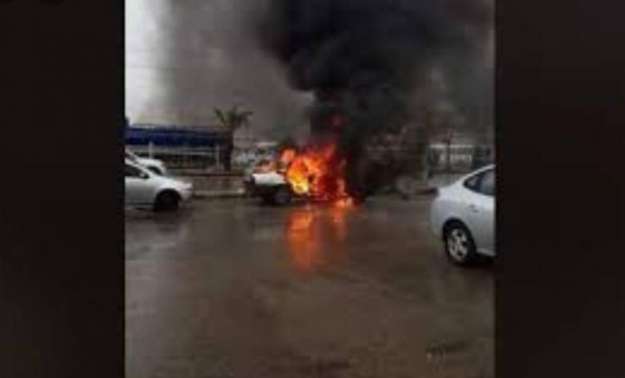 إخماد حريق باص صغير  في محافظة اربد