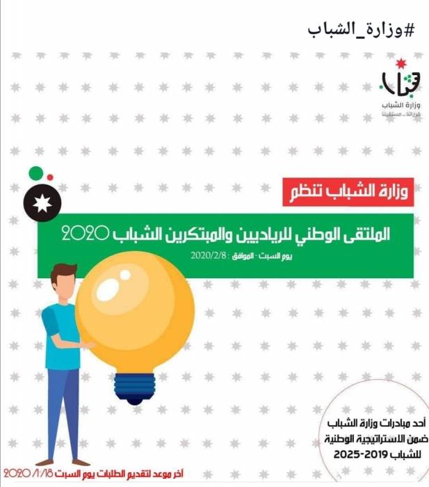 وزارة الشباب تعلن  عن اقامة فعاليات ( الملتقى الوطني للرياديين والمبتكرين الشباب 2020)