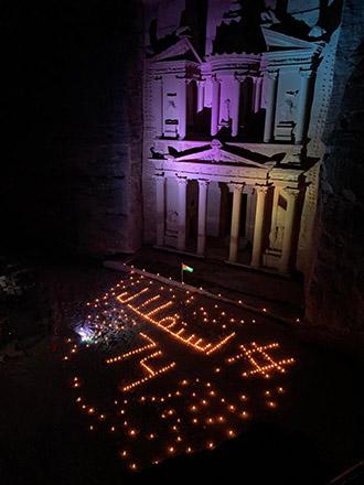 Petra’s Treasury lit up in honour of Independence Day