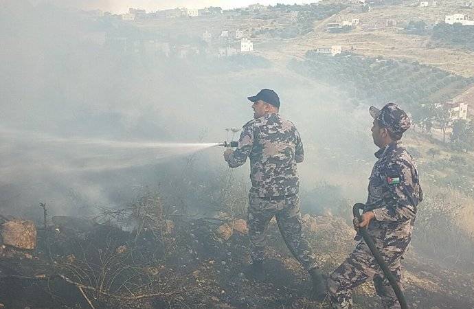 إربد :الدفاع المدني يخمد حريق أعشاب جافة وأشجار مثمرة