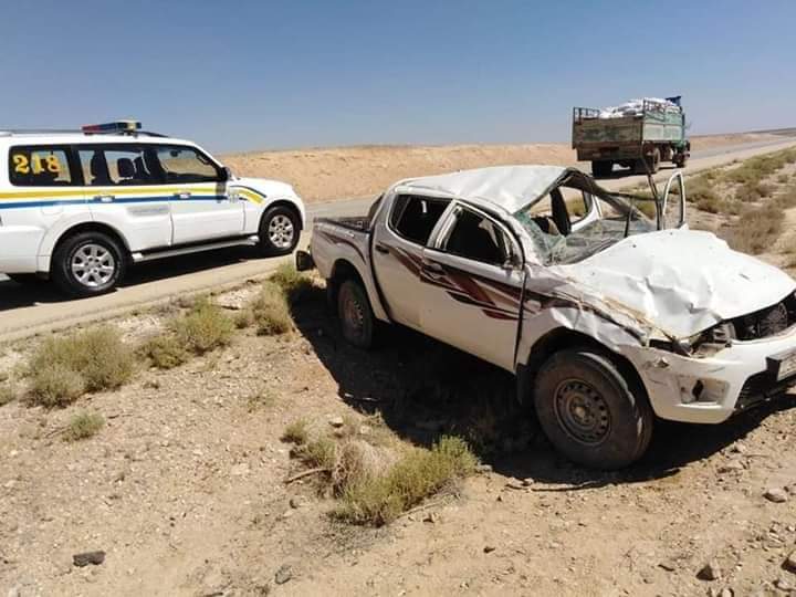 إصابات اثر حادث تدهور مركبة بكب مابين باير وطوبا في معان