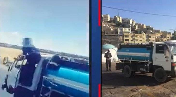 بالفيديو .. ضبط سائق صهريج متهور خرج من المركبة أثناء مسيرها