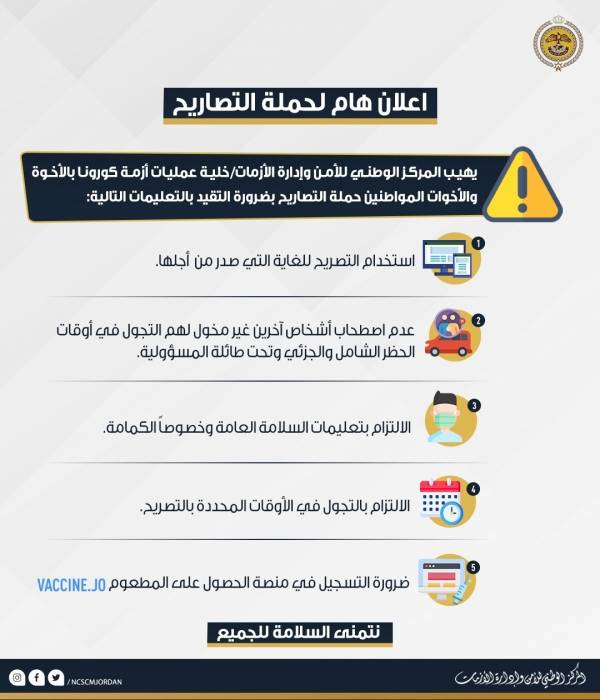 إدارة الأزمات تحذر من استخدام تصاريح التنقل في غير غاياتها