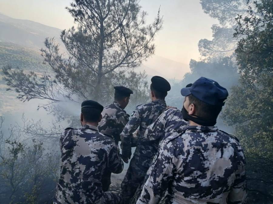 الدفاع المدني  يتعامل مع حريق أعشاب جافة وأشجار حرجية  في محافظة جرش.. صور