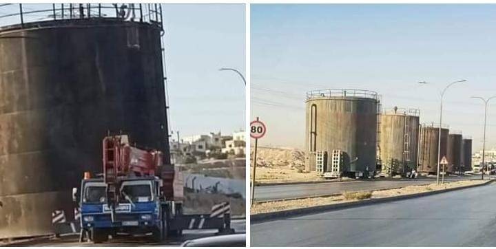 سقوط خزان على الشارع الرئيسي في الهاشمية ..صور