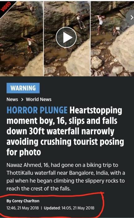 الامن العام : مقطع سقوط شخص من مقطع صخرى يجرى تداوله قديم وصور في دولة اسيوية .