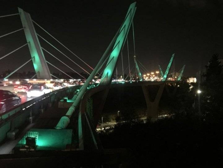 جسر عبدون يتوشح بالأخضر بمناسبة اليوم الوطني السعودي  صور