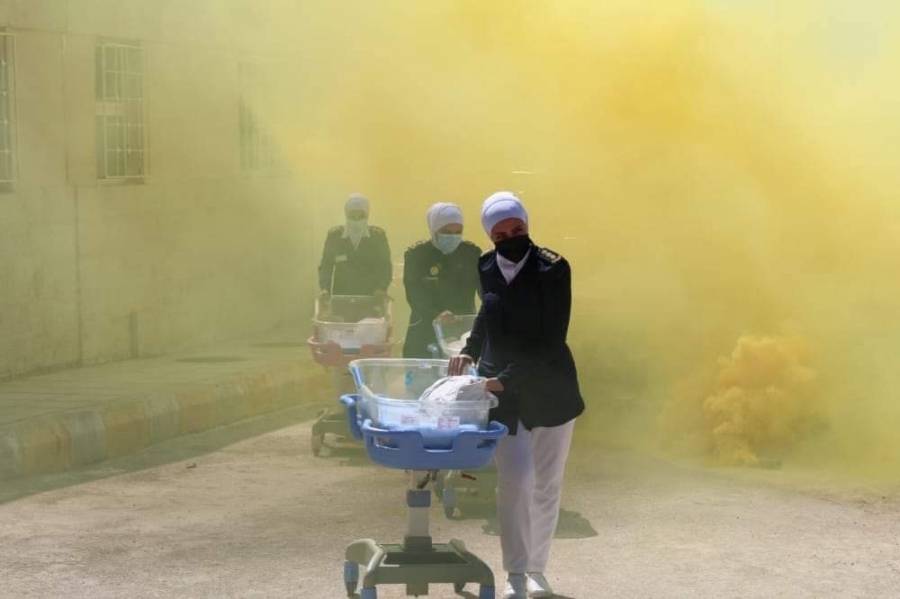 تمرين اخلاء وهمي بمستشفى الأمير علي بن الحسين العسكري…صور