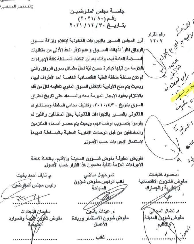 سلطة العقبة تقرر إزالة سوق الرواق .. وثيقة