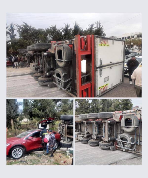 تدهور شاحنة وتصادم 4 مركبات في ناعور