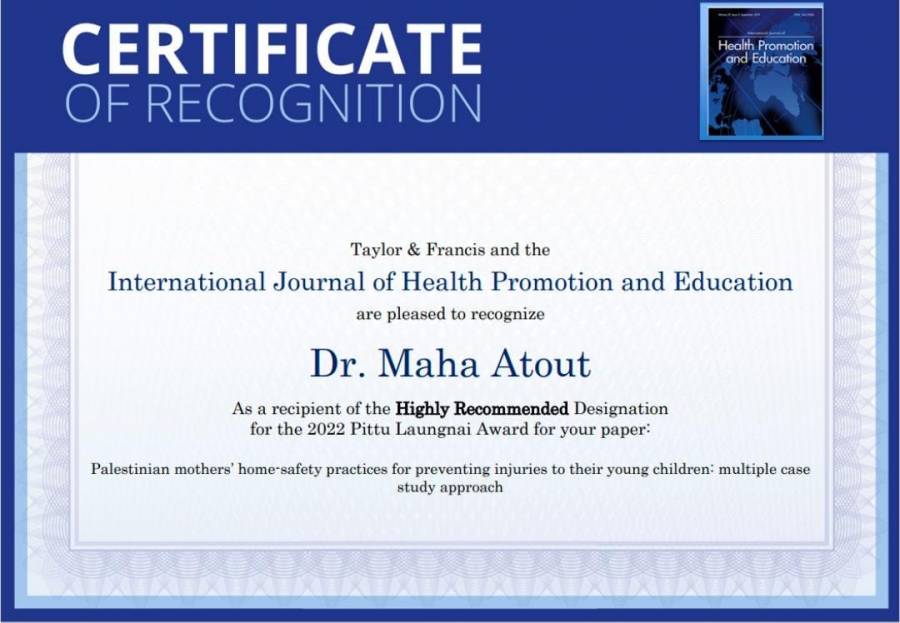 دكتوره في جامعة فيلادلفيا تحصل على جائزة ( Pittu Laungnai Award 2022)