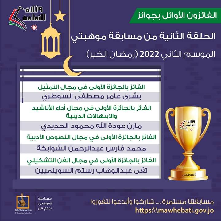 وزارة الثقافة تعلن أسماء الفائزين في الحلقة الثانية من مسابقة موهبتي