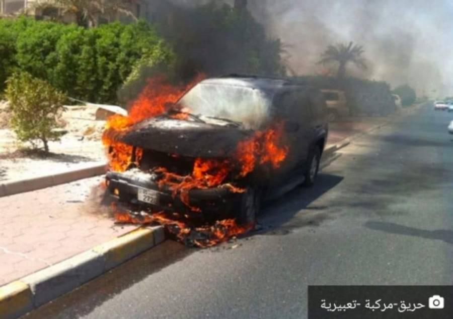 إخماد حريق مركبة في الشونة الشمالية