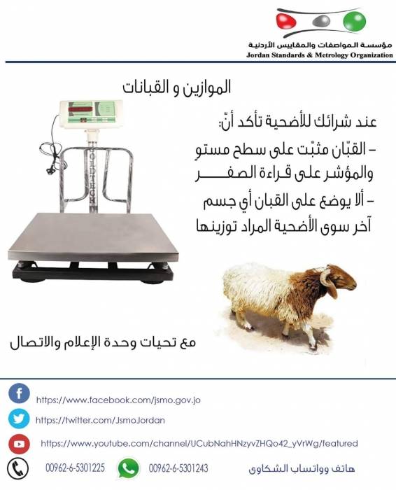 المواصفات والمقاييس الأردنية تحذر المواطنين لدى الإقبال على شراء الأضاحي