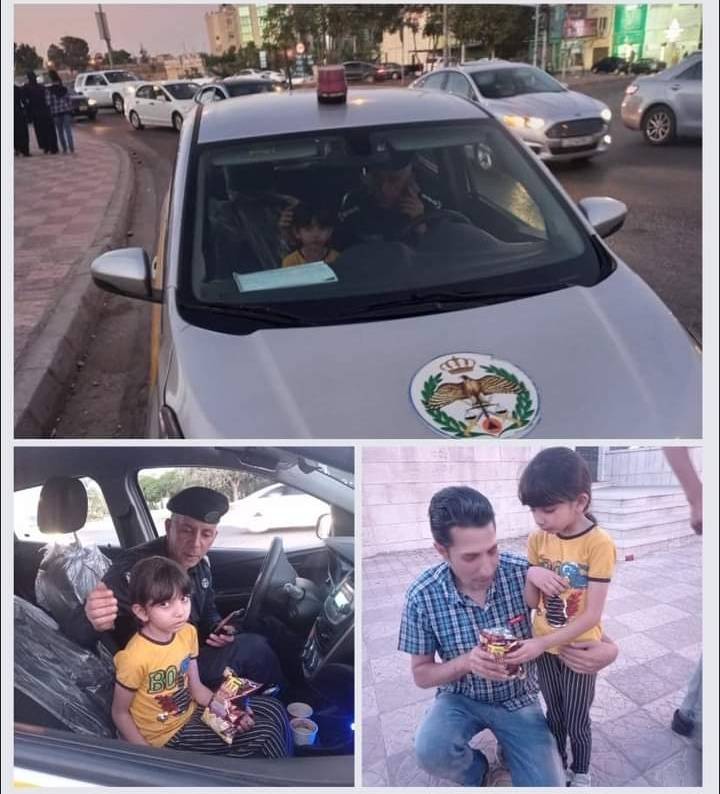 دوريات ادارة السير تعيد طفله تائهه الى والديها