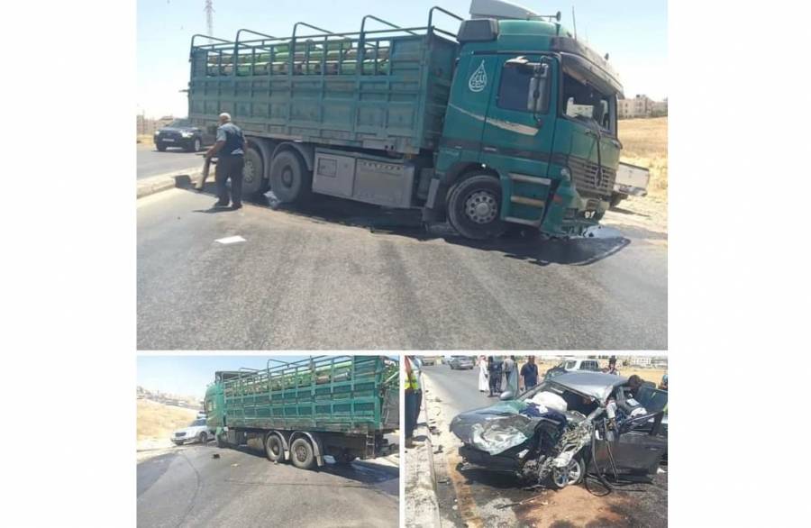 حادث تصادم بين مركبة شحن محملة بإسطوانات الغاز وأخرى قرب مديرية الأمن العام بعمان وإدارة السير تُحذّر السائقين(صور)