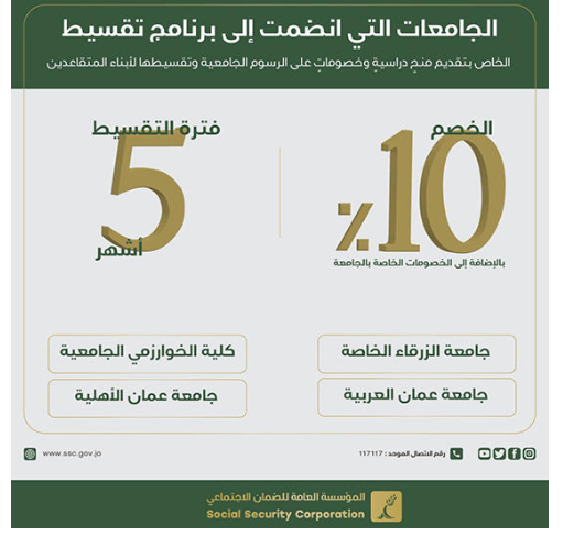 خصومات وتقسيط للرسوم في جامعات خاصة لأبناء المتقاعدين