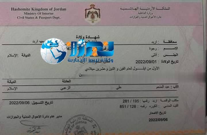 أردني يطلق اسم رجوة على مولودته الأولى حباً لولي العهد  صورة