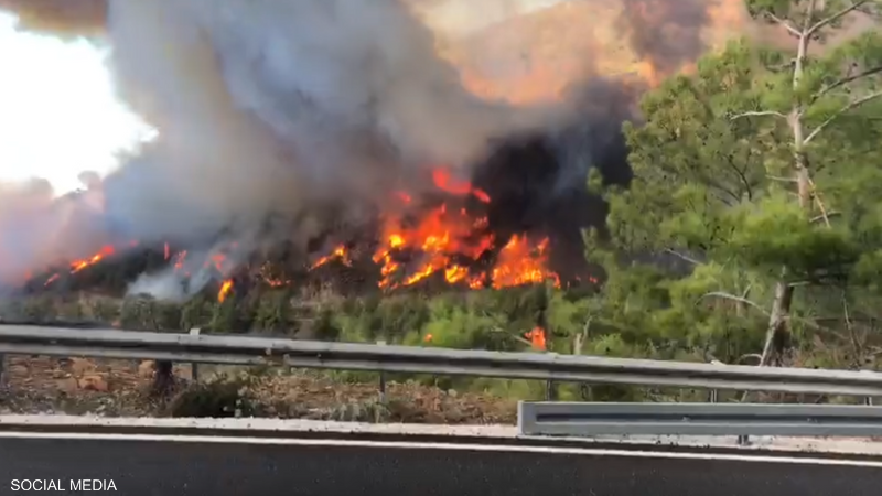 نشوب حريق في غابات منتجع مرمريس التركي