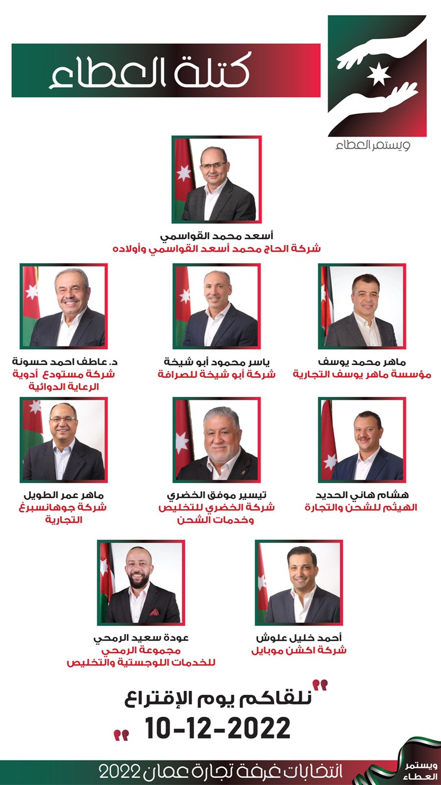 كتلة العطاء تعلن عن ترشحها لأنتخابات غرفة تجارة عمان