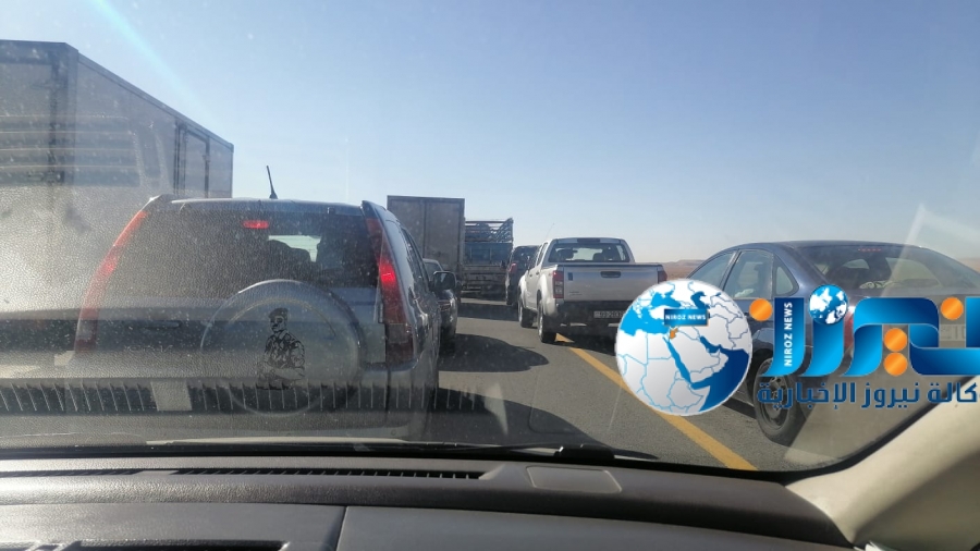 أزمة خانقة بسبب حادث سير على طريق  الابيض الصحراوي  المؤدي إلى العقبة ..صور