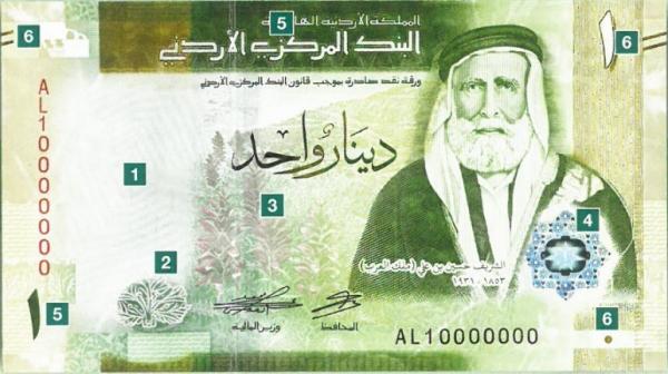 6 علامات أمنية في الدينار الأردني الجديد