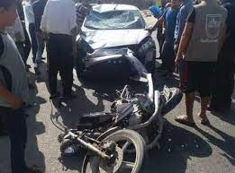 إصابتان بحادث تصادم واحتراق دراجة نارية