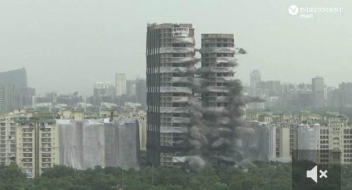 الهند تهدم ناطحتي سحاب في أقل من 10 ثوان