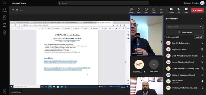 جامعة إربد الأهلية تشارك في ورشة تحسين ترتيب الجامعات العربية في التصنيفات الدولية بالجامعة الأردنية