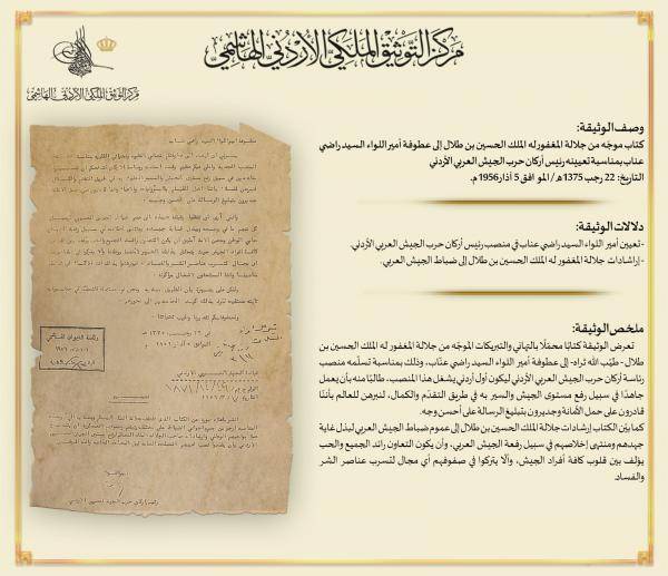 التوثيق الملكي يعرض وثيقة بمناسبة تعريب الجيش