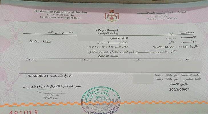أردني يطلق اسم رجوة على مولودته تيمنا بخطيبة ولي العهد