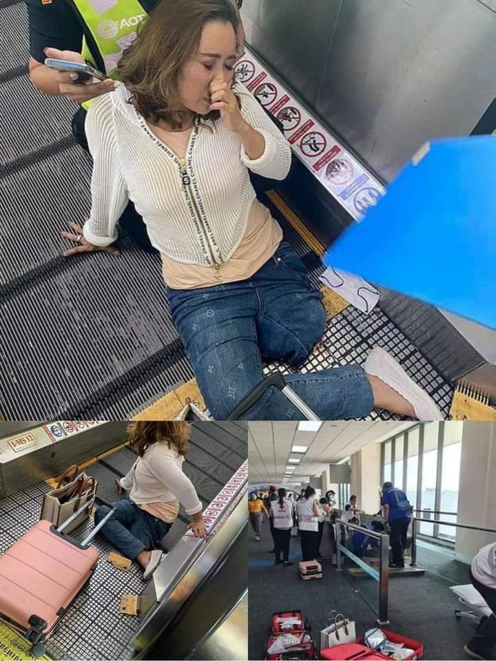 حادثـة مآسـاوية .. بتـر سـاق مسافرة علقت بدرج كهربائي بالمطار