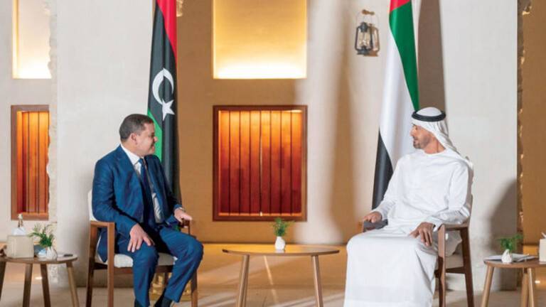 بن زايد والدبيبة يشيدان باستئناف رحلات الطيران المباشرة بين الإمارات وليبيا