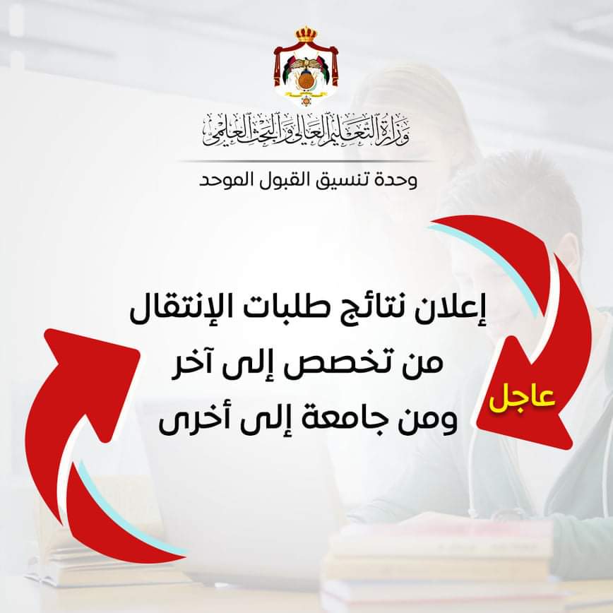 وحدة تنسيق القبول الموحد  تعلن نتائج طلبات الإنتقال من تخصص إلى آخر ومن جامعة إلى أخرى