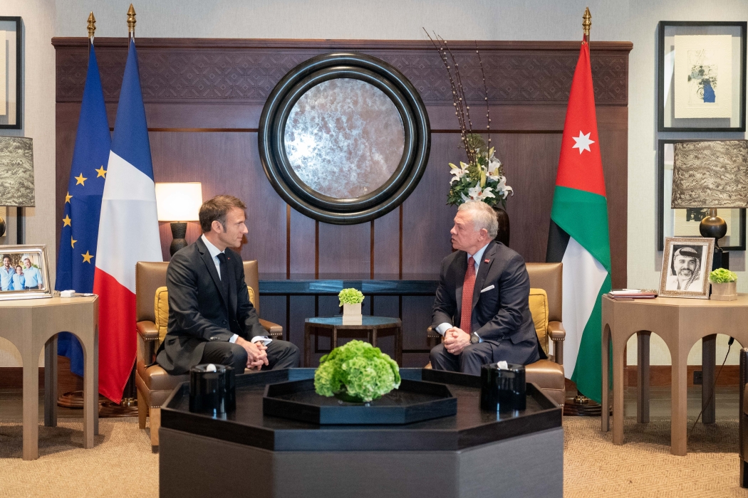 King receives France president#44; says stopping war on Gaza an absolute necessity