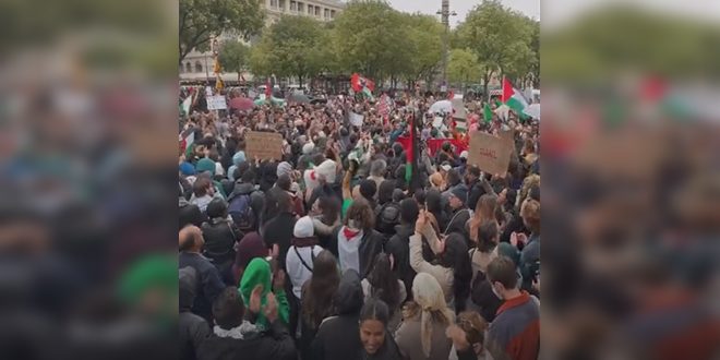 مظاهرة حاشدة في باريس تنديداً بالعدوان الإسرائيلي على غزة