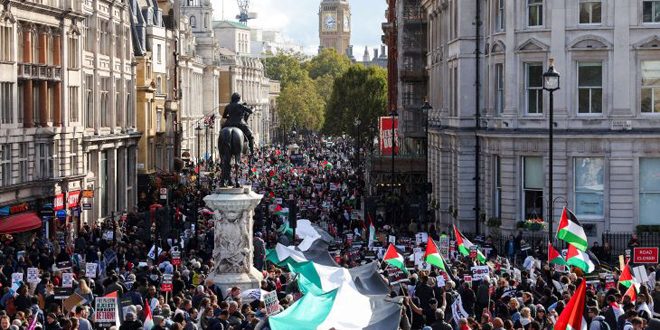 مظاهرة في بريطانيا دعماً لفلسطين وللمطالبة بإيقاف تسليح (إسرائيل)