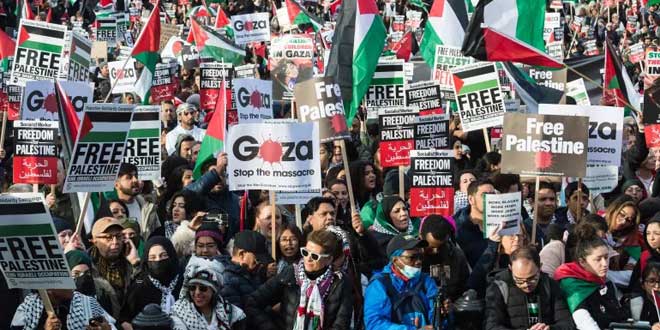 مظاهرات في عواصم ومدن عالمية عدة تأييداً لفلسطين وتضامناً مع أهالي غزة