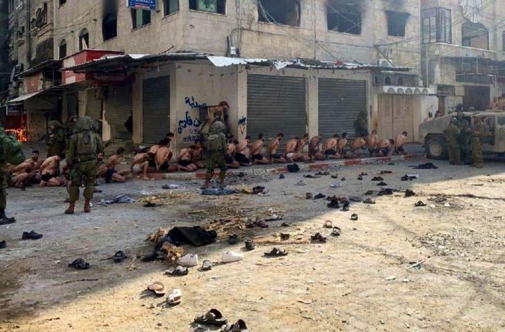 جيش حثالة الأمم يعتقل نازحين فلسطينيين ويجردهم من ملابسهم بغزة