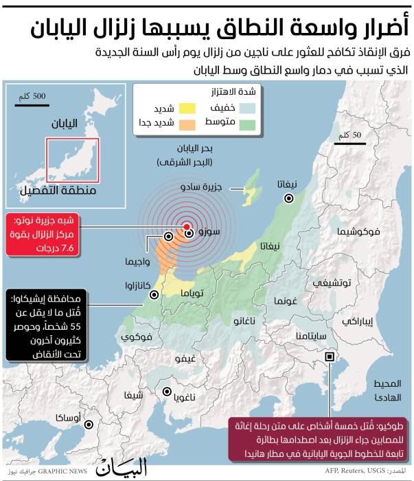 الناجون من زلزال اليابان مهددون بالأمطار والبرد والانهيارات الأرضية