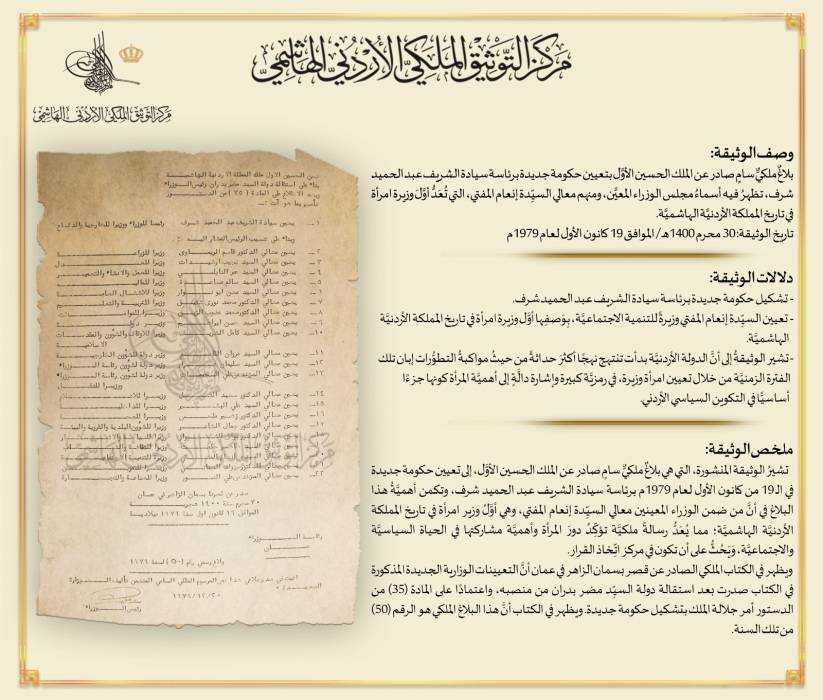 التوثيق الملكي يعرض وثيقة بمناسبة اليوم العالمي للمرأة