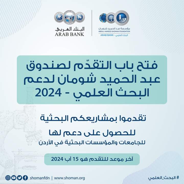 مؤسسة شومان تفتح باب التقدم لصندوق دعم البحث العلمي