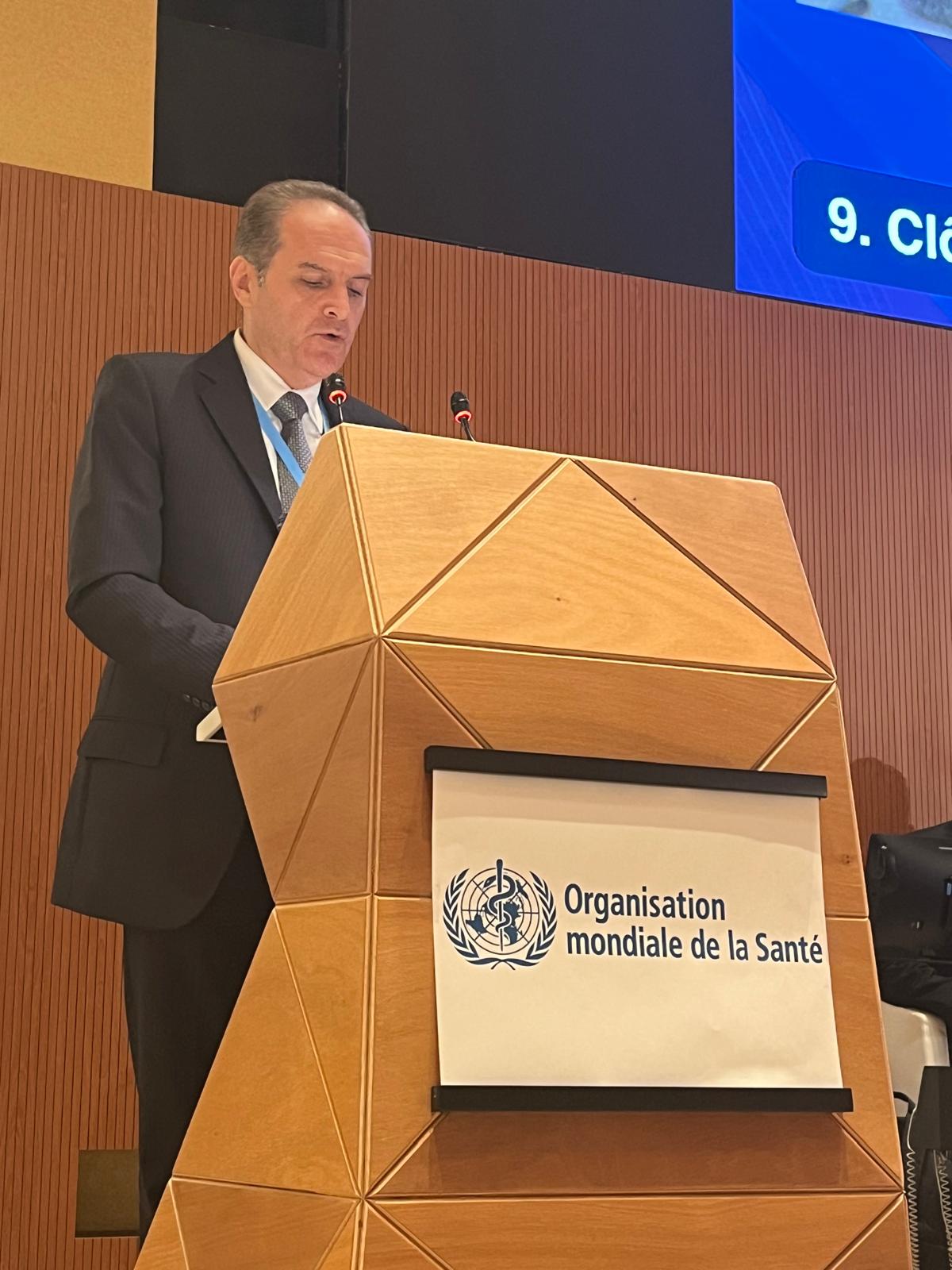 لهواري يعرض قرارات اللجنة التي يترأسها الأردن في جمعية الصحة العالمية