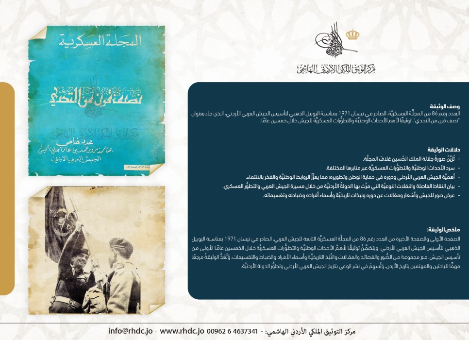 التوثيق الملكي يعيد إصدار عدد خاص من المجلة العسكرية بمناسبة يوم الجيش