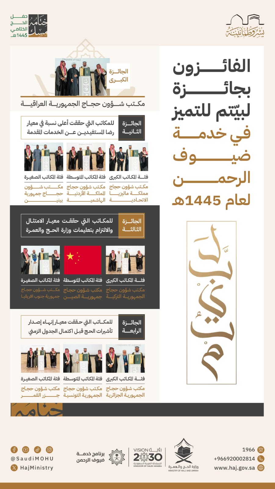 فوز الأردن بجائزة لبيتم للتميز في خدمة ضيوف الرحمن لعام 1445هـ.