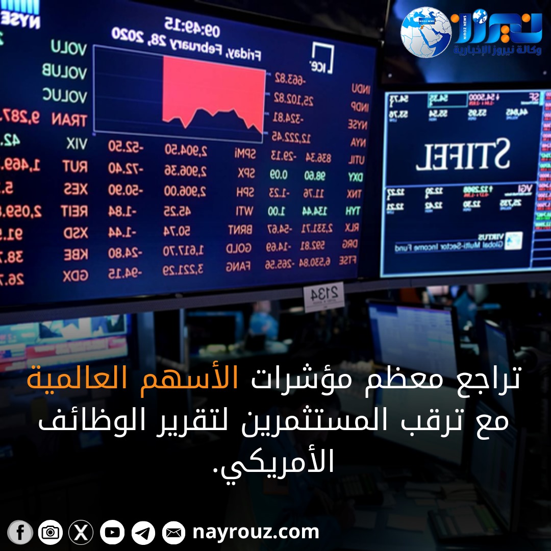 تراجع معظم مؤشرات الأسهم العالمية مع ترقب المستثمرين لتقرير الوظائف الأمريكي