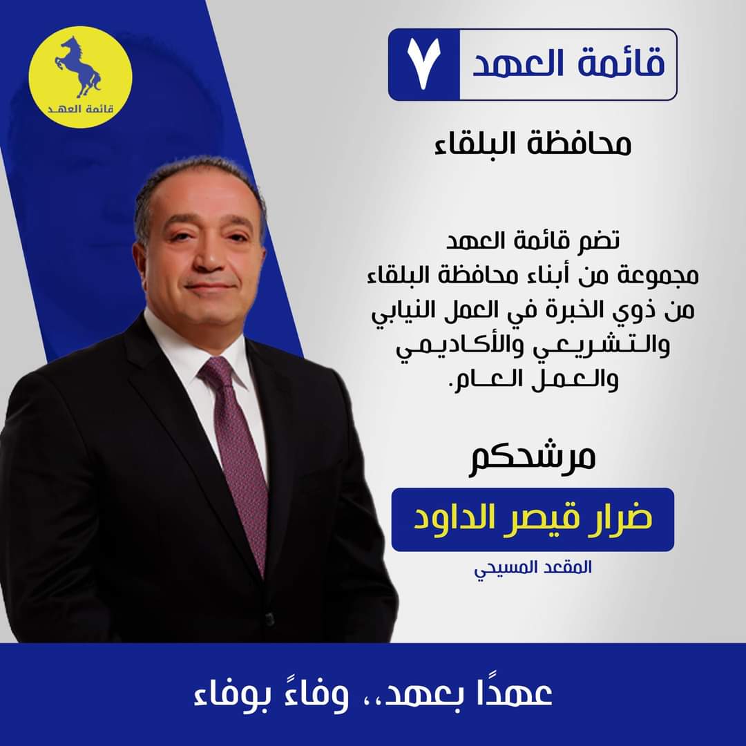 ضرار قيصر الداود مرشح بارز في قائمة العهد بالبلقاء: قيادة خبيرة تجمع بين التجربة والإخلاص