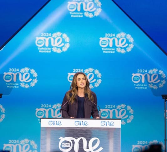 Queen Rania Cautions against Lawlessness of War on Gaza at One Young World Summit in Montreal