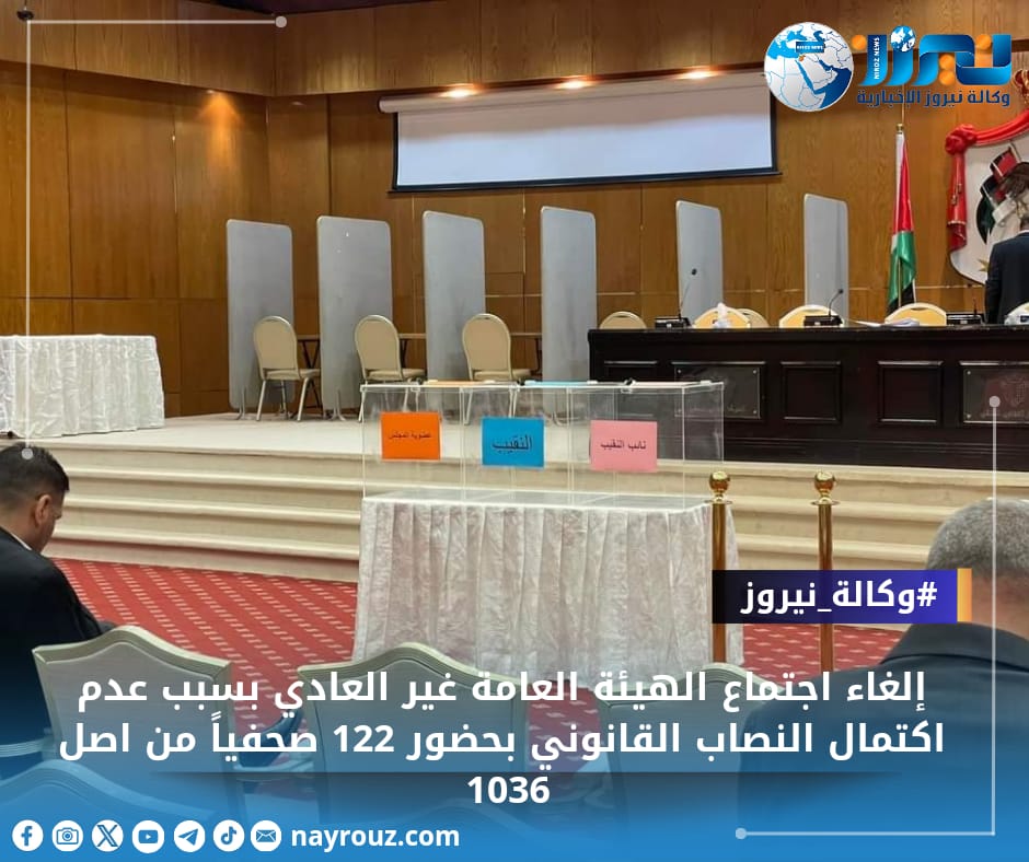 إلغاء اجتماع الهيئة العامة غير العادي لعدم اكتمال النصاب القانوني بحضور 122 صحفياً فقط