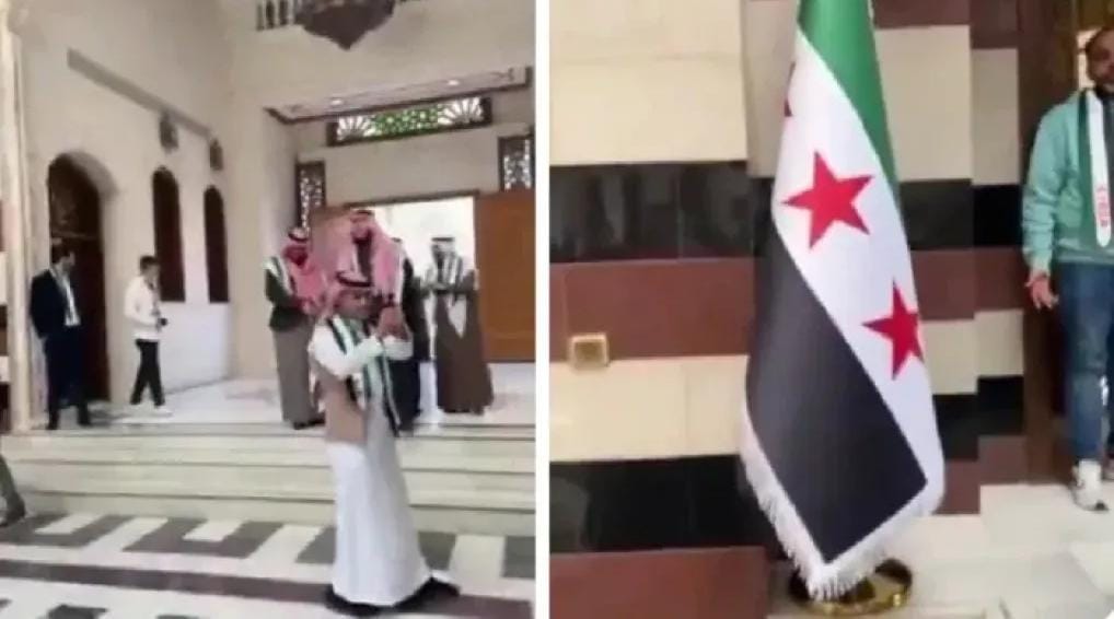 علم الثورة السورية يُرفع في السفارة بالعاصمة السعودية الرياض